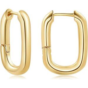 14k Gold Plated Ball U Shape Pin Y2K Style Chunky Earring Link Chain Circle Hoop